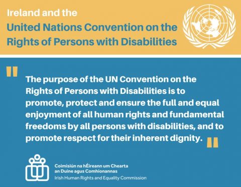 Graphic quoting the text from the CRPD about the purpose of the Convention to promote, protect and ensure the full enjoyment of all human rights for persons with disabilities.