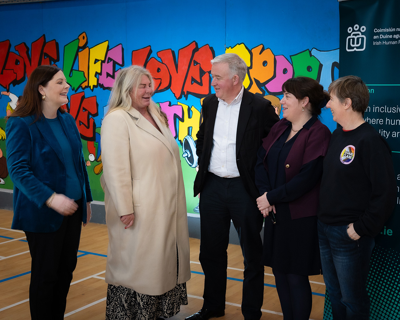 Prof Niamh Hourigan, Mary Immaculate College; Olive O’Reilly, Limerick Traveller Network; Liam Herrick, Chief Commissioner; Jennifer Moroney-Ward, Limerick Partnership; and Sarah Clancy, Clare PPN at a Commission Meeting with leaders from Limerick civil society organisations on Human Rights Day.