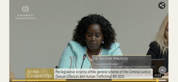 Commission Member Dr. Salome Mbugua appearing before the Joint Committee on Justice