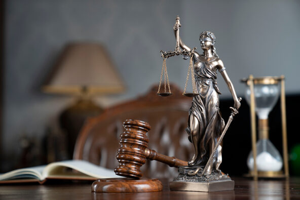 Gavel, lady justice and scales