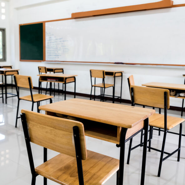 Desks and chairs in a classroom